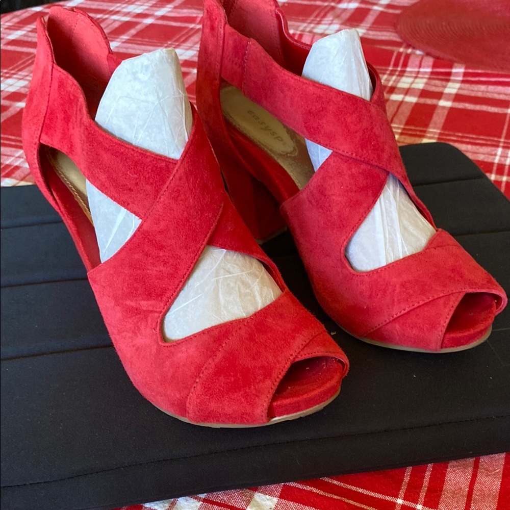 Easy Spirit Red Suede Zipper Dressy Sandals Heels
